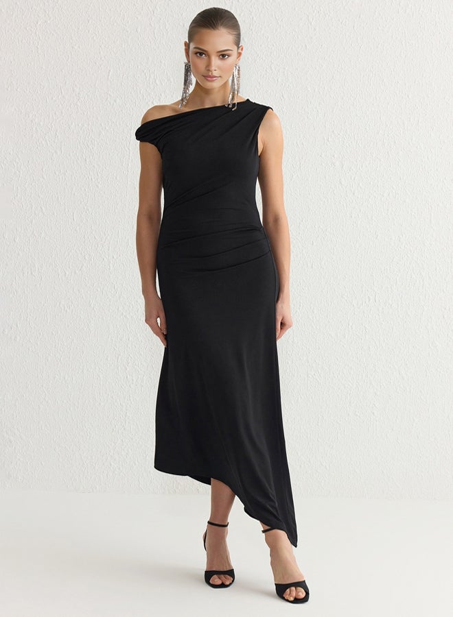 trendyol Black Asymmetrical Collar Knitted Dress  - Image 2
