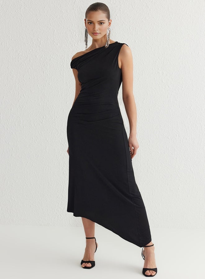 trendyol Black Asymmetrical Collar Knitted Dress  - Image 1