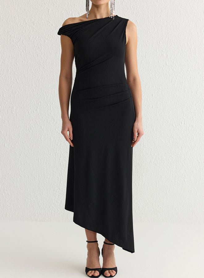 trendyol Black Asymmetrical Collar Knitted Dress  - Image 3