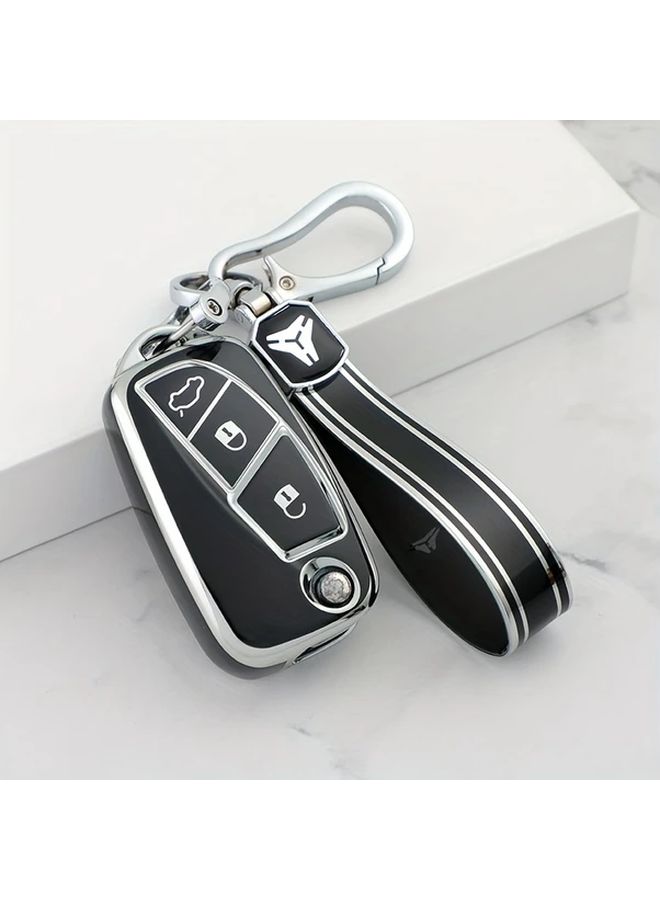 Black TPU Soft Rubber Protective Case Cover for Folding Car Key with Silver Edges - Image 5