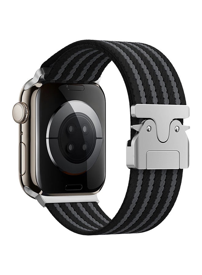 O Ozone Nylon Sport Loop Watch Bands for Apple Watch 10 | Ultra 2 | 9 | 8 | 7 | 6 | SE, 49/46/45/44mm, Elastic Nylon Strap with Parachute Metal Lock - Black  - Image 1