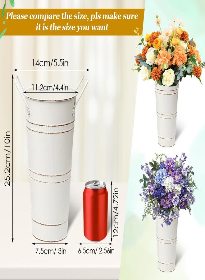 Eforcase ٨ قطع من مزهريات الزهور المعدنية المجلفنة، مزهريات دلو فرنسية عتيقة مقاس ١٠ بوصات بمقابض، دلاء زهور ريفية لتزيين المنزل وقطع الزينة المركزية للطاولات وتنسيقات حفلات الزفاف - Image 4