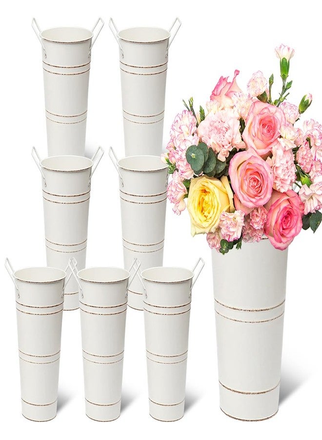 Eforcase ٨ قطع من مزهريات الزهور المعدنية المجلفنة، مزهريات دلو فرنسية عتيقة مقاس ١٠ بوصات بمقابض، دلاء زهور ريفية لتزيين المنزل وقطع الزينة المركزية للطاولات وتنسيقات حفلات الزفاف - Image 1