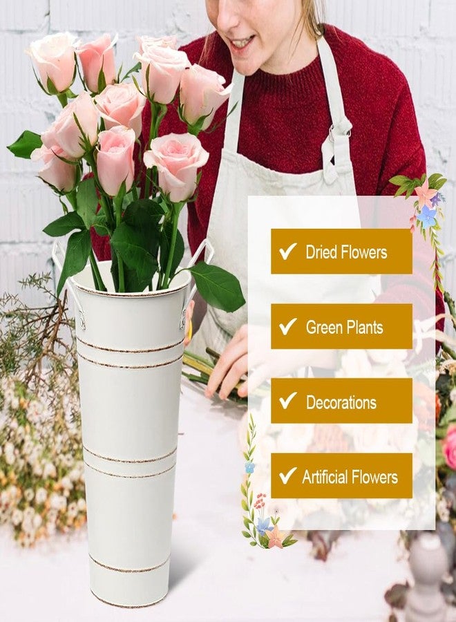 Eforcase ٨ قطع من مزهريات الزهور المعدنية المجلفنة، مزهريات دلو فرنسية عتيقة مقاس ١٠ بوصات بمقابض، دلاء زهور ريفية لتزيين المنزل وقطع الزينة المركزية للطاولات وتنسيقات حفلات الزفاف - Image 5