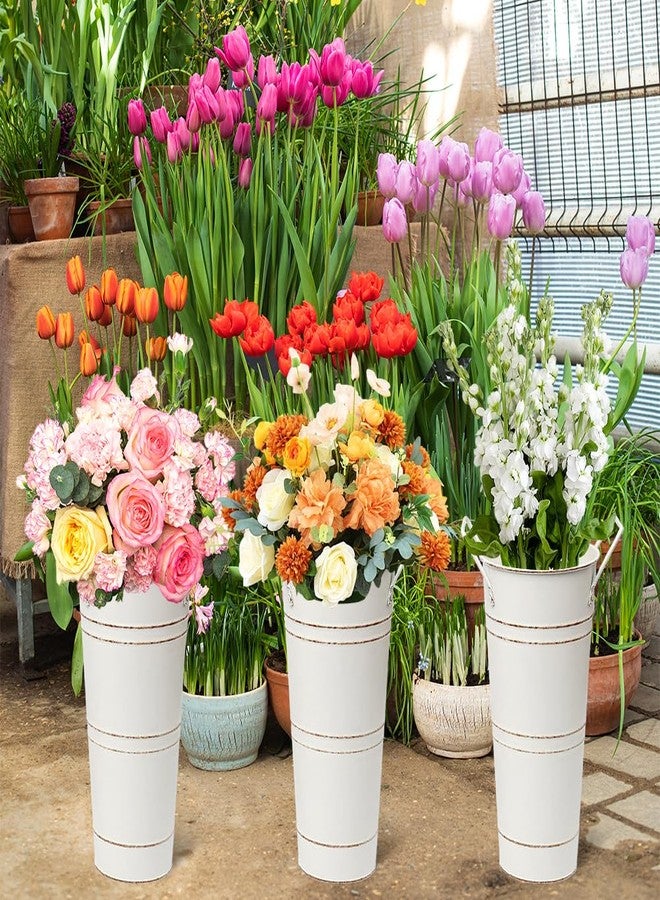 Eforcase ٨ قطع من مزهريات الزهور المعدنية المجلفنة، مزهريات دلو فرنسية عتيقة مقاس ١٠ بوصات بمقابض، دلاء زهور ريفية لتزيين المنزل وقطع الزينة المركزية للطاولات وتنسيقات حفلات الزفاف - Image 2