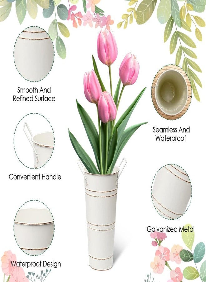 Eforcase ٨ قطع من مزهريات الزهور المعدنية المجلفنة، مزهريات دلو فرنسية عتيقة مقاس ١٠ بوصات بمقابض، دلاء زهور ريفية لتزيين المنزل وقطع الزينة المركزية للطاولات وتنسيقات حفلات الزفاف - Image 3