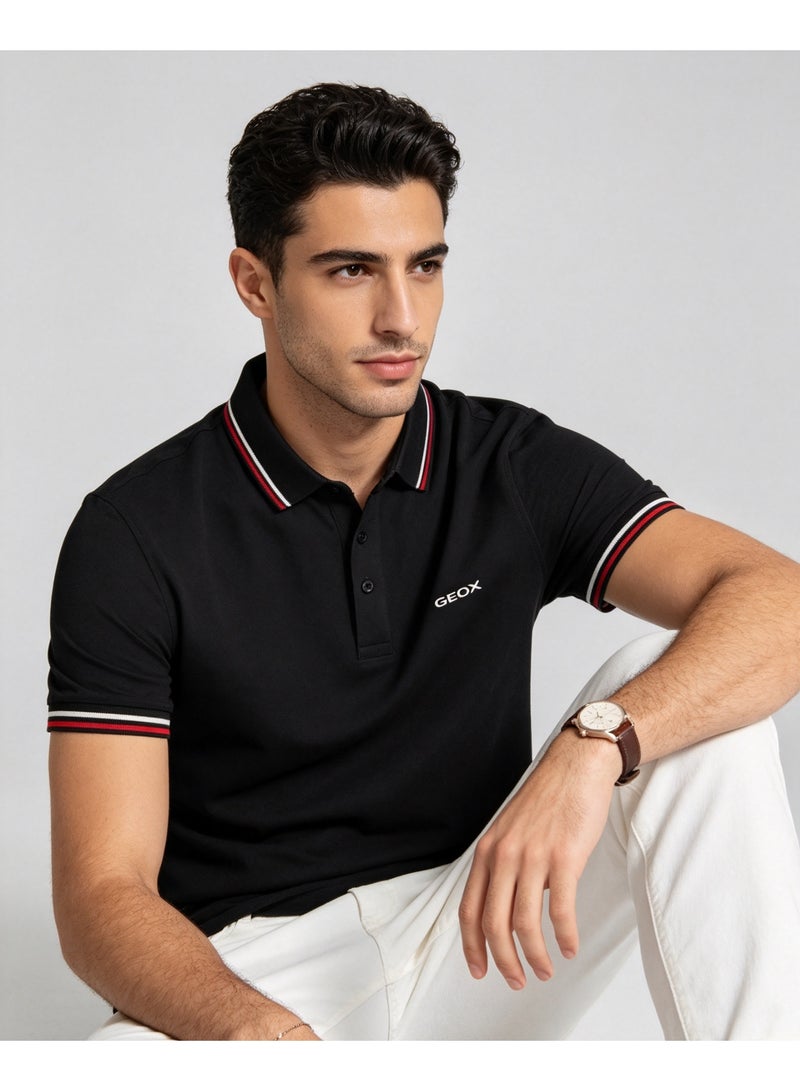 GEOX Unisex Short Sleeve Polo Shirt Casual Daily Office Wear Black - Image 2