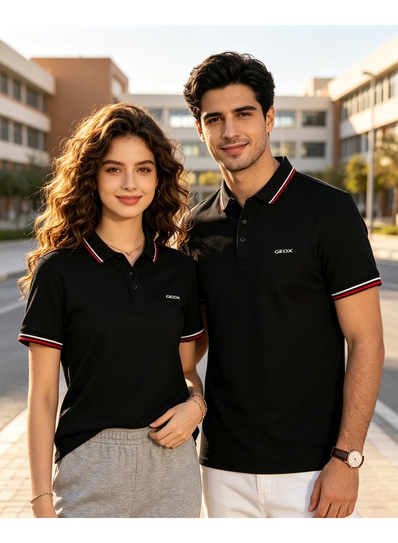 GEOX Unisex Short Sleeve Polo Shirt Casual Daily Office Wear Black - Image 5