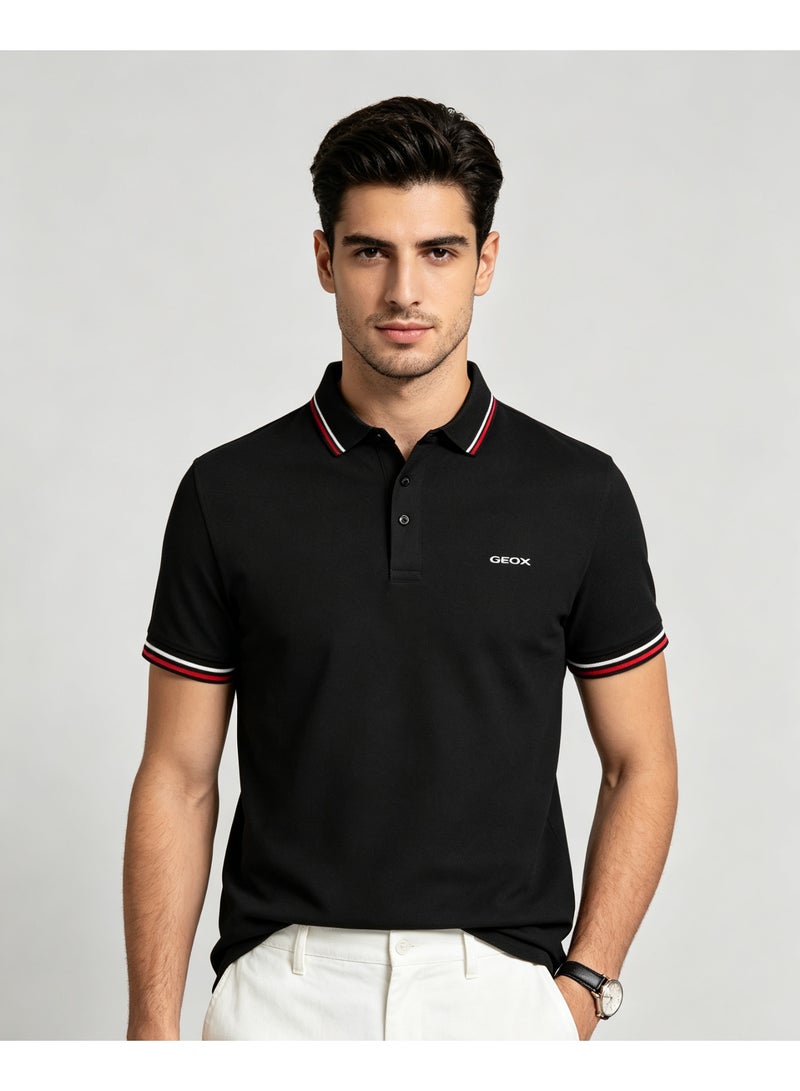 GEOX Unisex Short Sleeve Polo Shirt Casual Daily Office Wear Black - Image 1