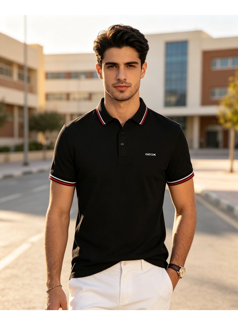 GEOX Unisex Short Sleeve Polo Shirt Casual Daily Office Wear Black - Image 4