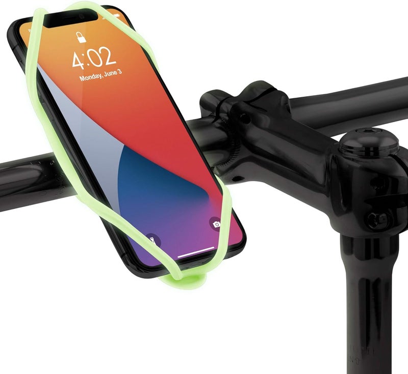 BONE COLLECTION Bone Bike Tie 4, Bike Cell Phone Mount for Handlebar, Scratch-Free Silicone Holder with Anti-Slip Design, Universal Cycling Phone Holder Compatible with Most Smartphones (Luminous - Handlebar) - Image 1