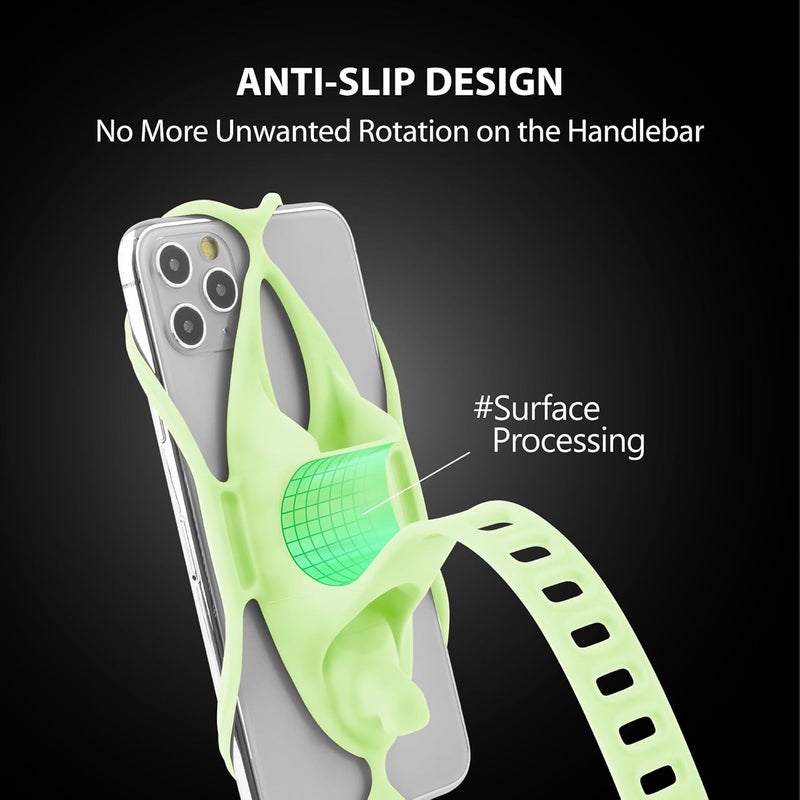BONE COLLECTION Bone Bike Tie 4, Bike Cell Phone Mount for Handlebar, Scratch-Free Silicone Holder with Anti-Slip Design, Universal Cycling Phone Holder Compatible with Most Smartphones (Luminous - Handlebar) - Image 5