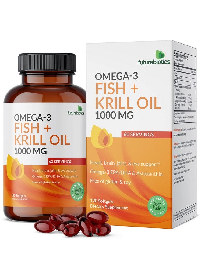 Futurebiotics Omega3 Fish + Krill Oil 1000 Mg Omega3 Epa/Dha & Astaxanthin Nongmo 120 Softgels (60 Servings)  - Image 1
