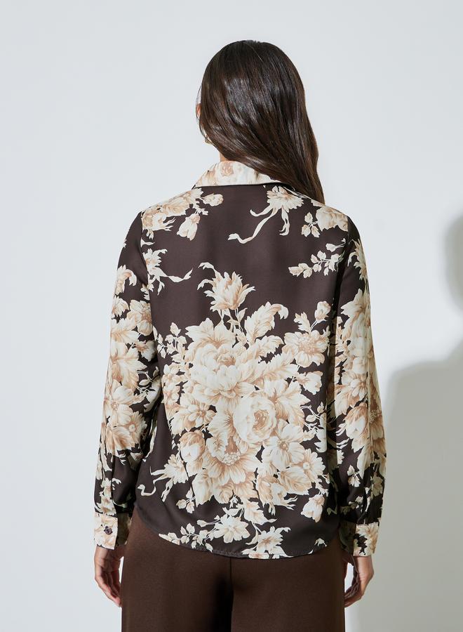 Styli Brown Floral Print Long Sleeve Shirt - Image 4