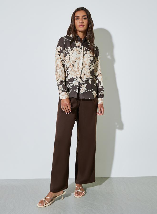 Styli Brown Floral Print Long Sleeve Shirt - Image 2