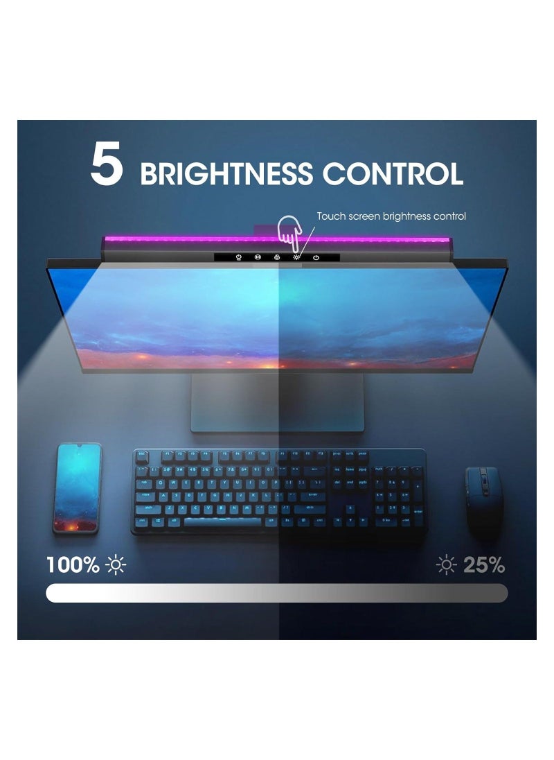 RGB Monitor Light Bar Backlight, Computer Light Bar for Eye Caring Touch Control 2 in 1 Dual Light Source, Monitor Desk Lamp Screen Monitor Light, for Desk Office Home Game, Colorful LED Light - Image 4