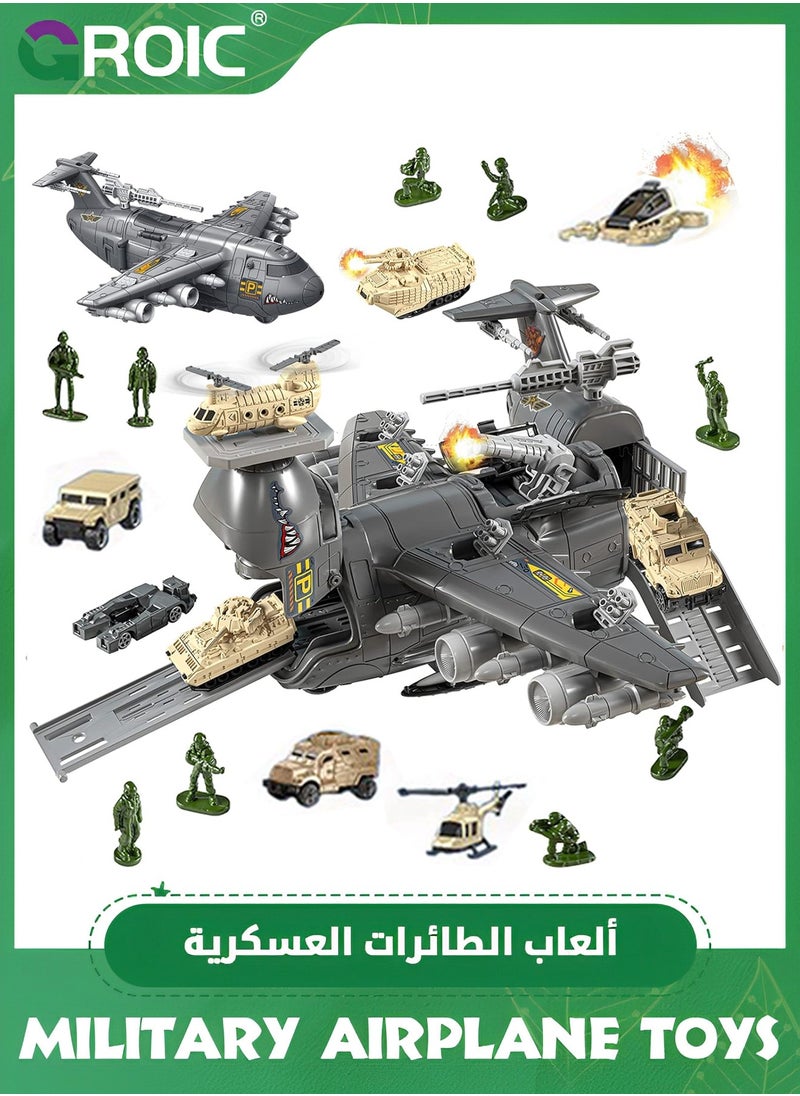 GROIC Military Airplane Toys，Army Toys,Military Toys with Vehicles,Army Men,Helicopter Toys for Kids,Airplane Toys Set,Army Men Trucks Airplanes Helicopter,Transport Cargo Airplane  - Image 1