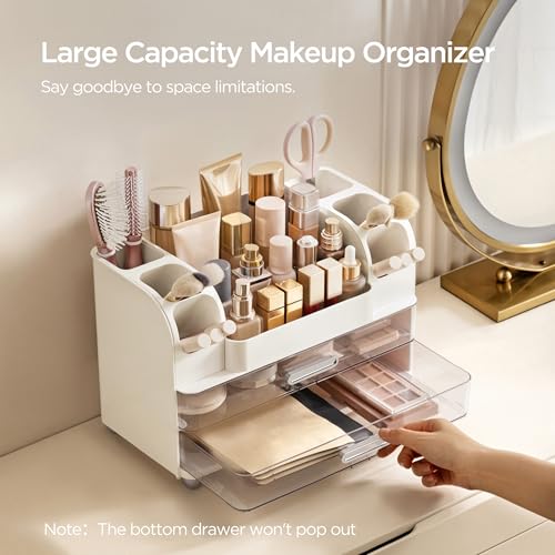 HBlife Makeup Organizer for Vanity with Brush Holder Large Bathroom Countertop Cosmetic Organizer Skin Care Storage Easy to Store Lipsticks Nail Polishes Perfumes Eyeshadow Palettes White - Image 3