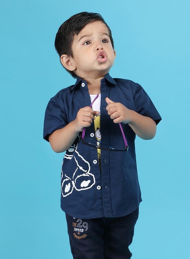 POLKA TOTS Kids Cotton Half Sleeve Shirt with T-Shirt for Baby Kid, Boys Plain Stylish Collared Shirt for Comfort Wear, Regular Fit Soft Fabric Casual Wear for Kids (Navy Blue,18-24Months) - Image 4