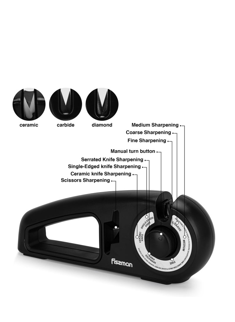 Fissman 7-Stage Knife Sharpener w/ Scissors Sharpening Slot —Ceramic, Carbide, Diamond Abrasive Materials — Manual Adjustable Knob for Coarse, Fine, Medium, Serrated, Ceramic, Single-Edge  Sharpening  - Image 2