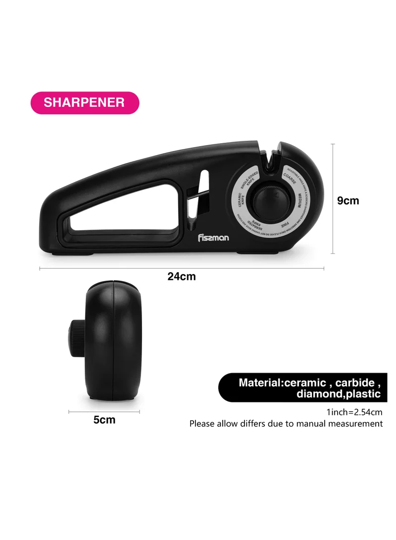 Fissman  7-Stage Knife Sharpener w/ Scissors Sharpening Slot —Ceramic, Carbide, Diamond Abrasive Materials — Manual Adjustable Knob for Coarse, Fine, Medium, Serrated, Ceramic, Single-Edge  Sharpening  | Best Price UAE