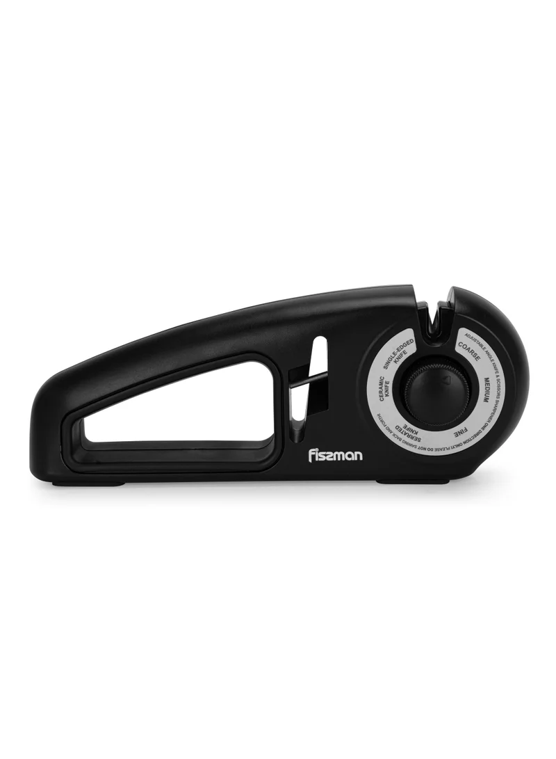 Fissman  7-Stage Knife Sharpener w/ Scissors Sharpening Slot —Ceramic, Carbide, Diamond Abrasive Materials — Manual Adjustable Knob for Coarse, Fine, Medium, Serrated, Ceramic, Single-Edge  Sharpening  | Best Price UAE