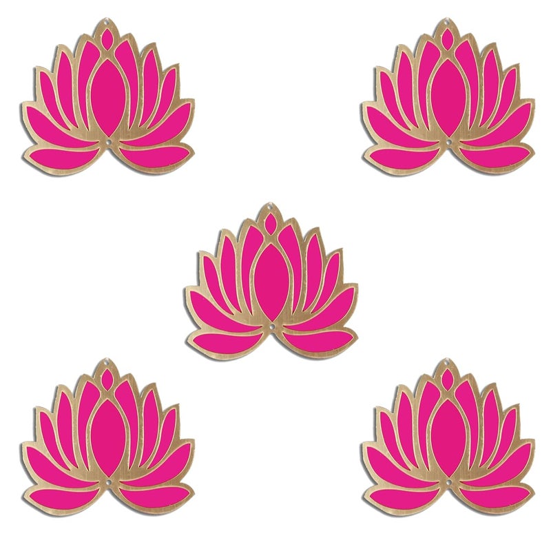 Laxmita Perfection Handmade Wall Decor Lotus for Home,Diwali Decor,Wedding and All Festival Decor (5 PCS-Pink/Raani).Double Layer MDF,Perfect for Mandir Temple - Image 1