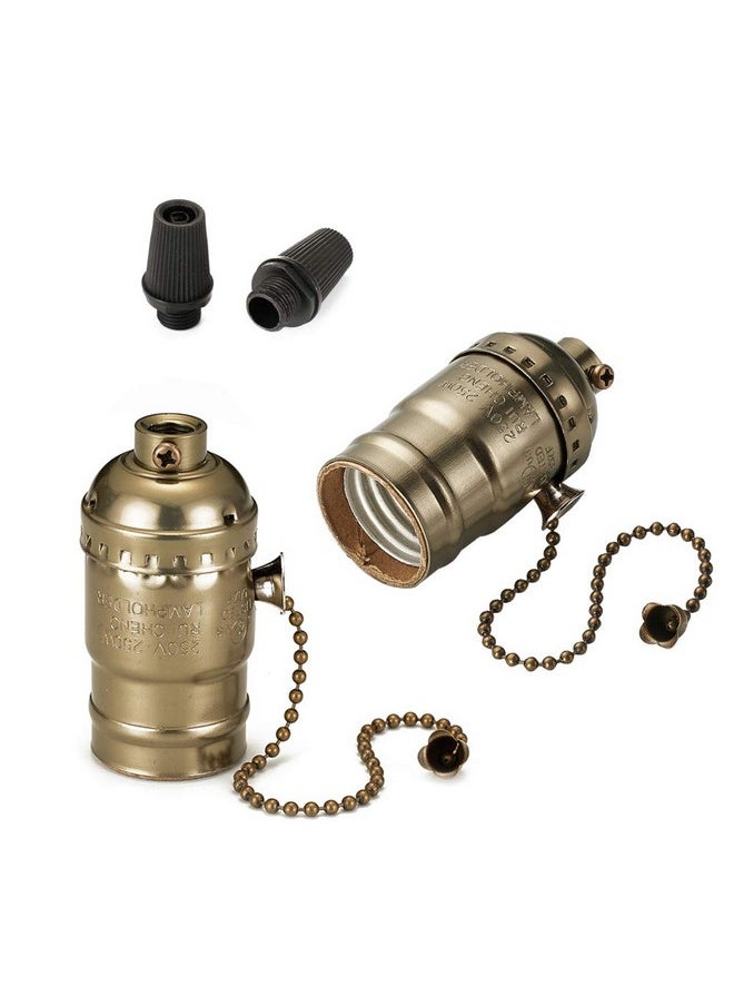 Onite Vintage Lamp Socket, 2 Pcs Ul Listed E26 Type 1/8 Inch Pipe Thread Usstandard Screw Basic Metal Lamp Socket With Pull Chain Switch (Bronze)  - Image 1