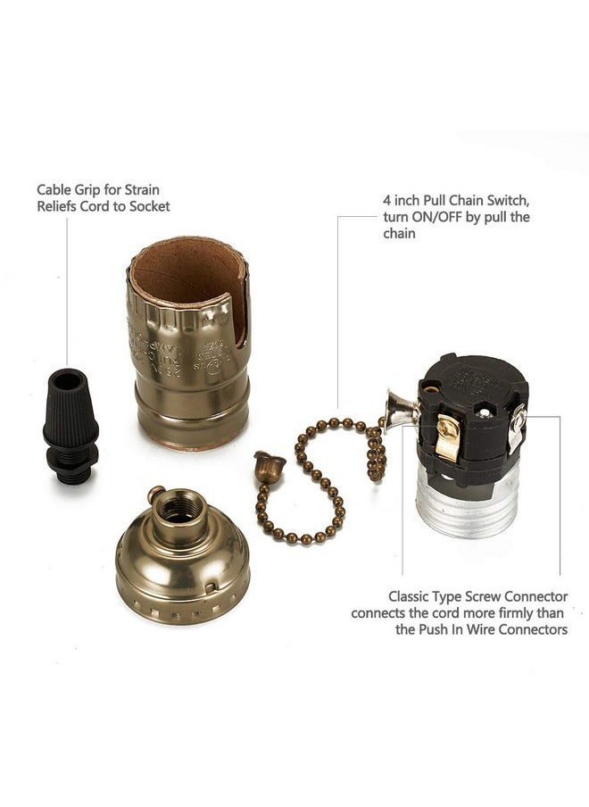 Onite Vintage Lamp Socket, 2 Pcs Ul Listed E26 Type 1/8 Inch Pipe Thread Usstandard Screw Basic Metal Lamp Socket With Pull Chain Switch (Bronze)  - Image 4