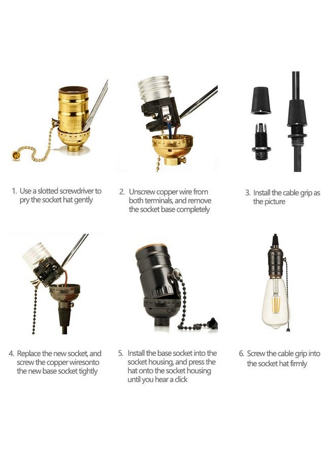 Onite Vintage Lamp Socket, 2 Pcs Ul Listed E26 Type 1/8 Inch Pipe Thread Usstandard Screw Basic Metal Lamp Socket With Pull Chain Switch (Bronze)  - Image 5