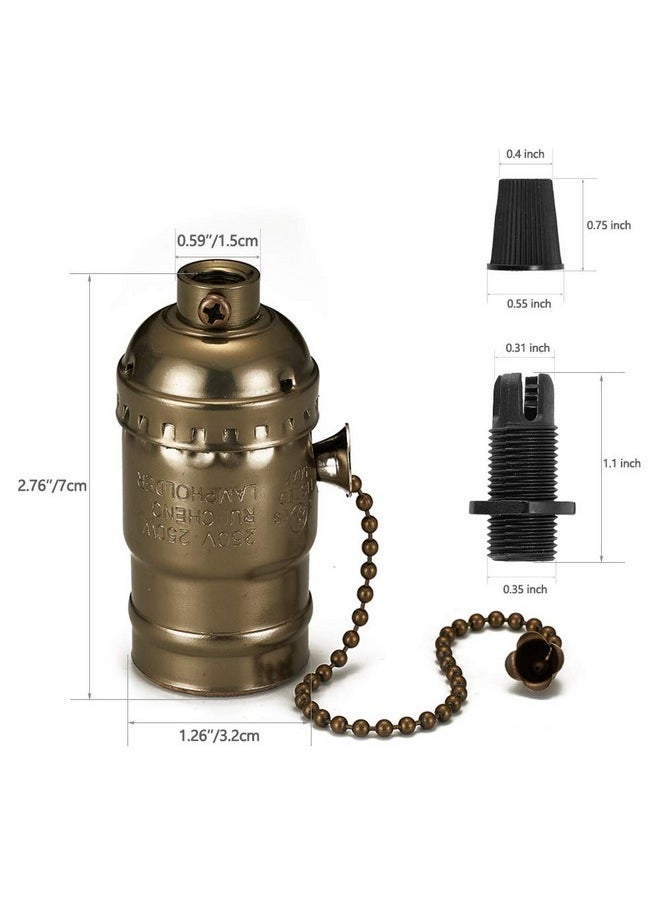 Onite Vintage Lamp Socket, 2 Pcs Ul Listed E26 Type 1/8 Inch Pipe Thread Usstandard Screw Basic Metal Lamp Socket With Pull Chain Switch (Bronze)  - Image 3