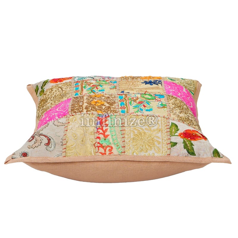 iinfinize Traditional Bohemian Patchwork Cushion Cover 16 Inch Hand Embroidery Pillow Cover 2 Pcs Indoor Outdoor Décor - Image 3