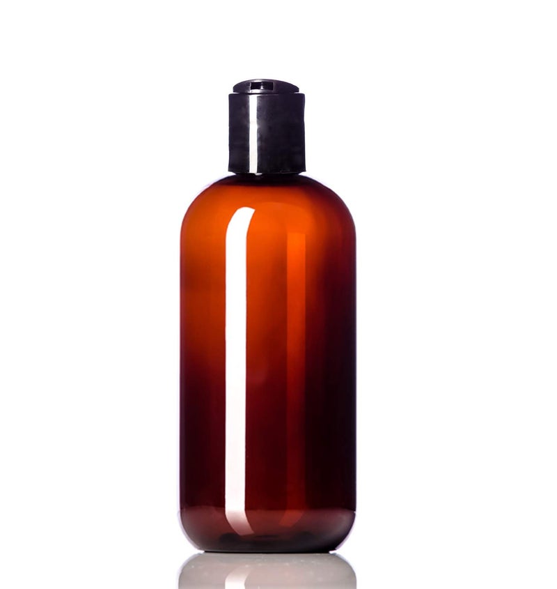 Aromine 8oz Plastic Amber Bottles (6 Pack) BPA-Free Squeeze Containers with Disc Cap, Labels Included - Image 2