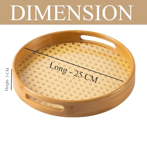Curated Cart Bamboo Serving Tray with Cut-Out Handles - Rattan Cane Woven Base - Eco-Friendly Rustic Tray for Coffee Table, Breakfast, Kitchen, Bathroom Décor - Lightweight, Durable - 33x22.5cm - Image 3