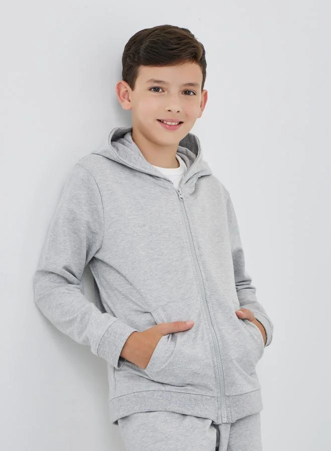 Styli Styli Grey Full Zip Hoodie with Pockets