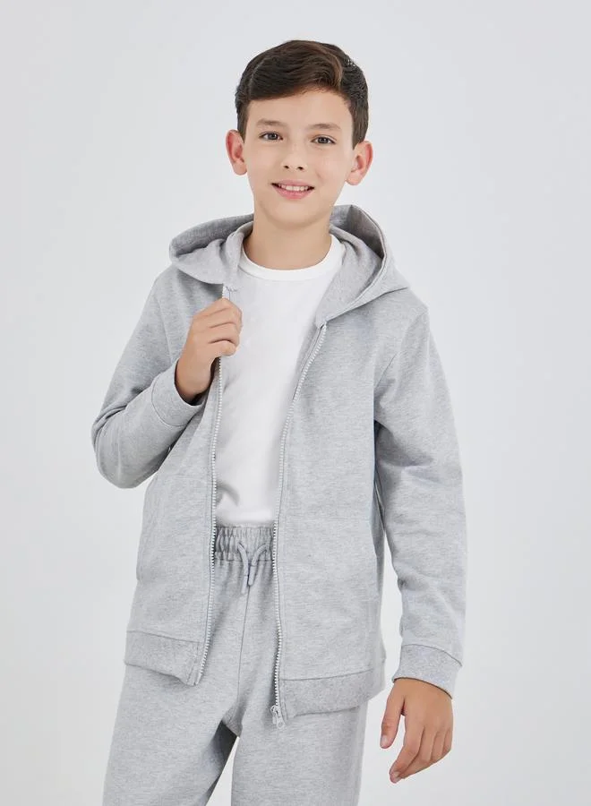 Styli Styli Grey Full Zip Hoodie with Pockets
