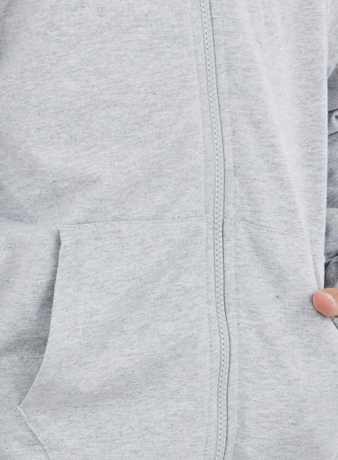 Styli Styli School Uniform Grey Full Zip Hoodie with Pockets