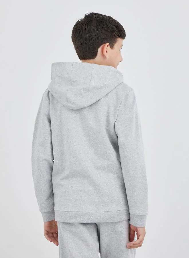 Styli Styli School Uniform Grey Full Zip Hoodie with Pockets
