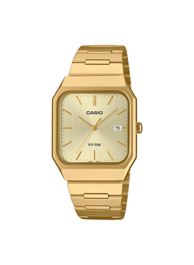 CASIO Classic Design MTP-B185G-9A – Gold Ion-Plated Stainless Steel Analog Watch with Date Display-40 × 32.5 × 7.3 mm