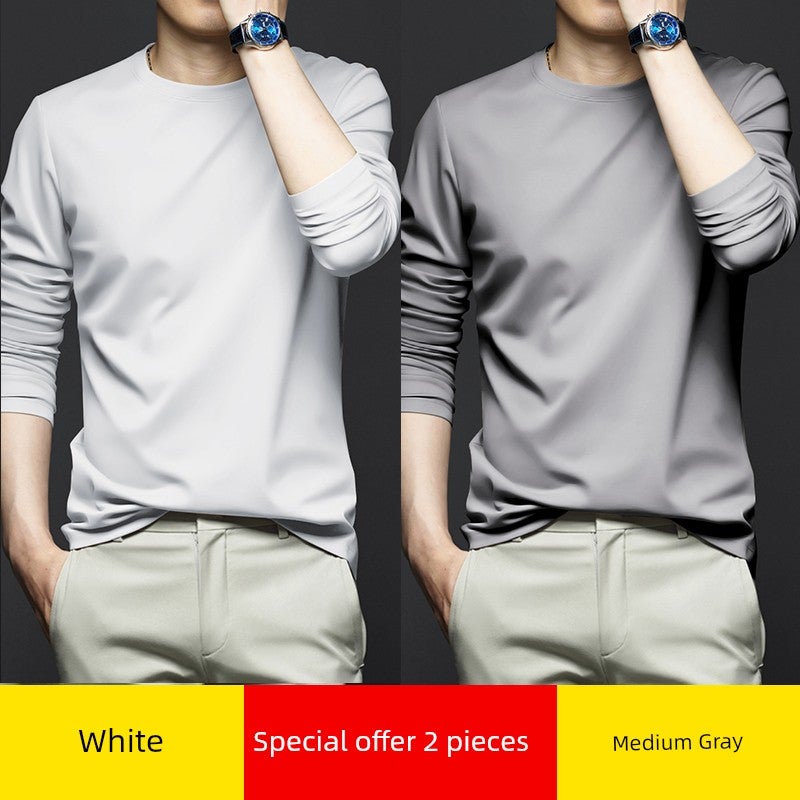 Mercerized modal cotton base shirt men's spring and autumn long-sleeved t-shirt solid color thin inner wear autumn T-shirt base shirt - Image 3