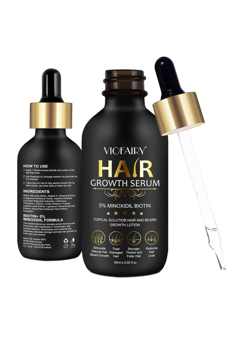 VIOFAIRY - 5% Minoxidil for Men and Women - Biotin Hair And Beard Growth Serum & 5% Minoxidil Treatment for Stronger Thicker Longer – Natural Growth Thickening Treatment - Stop Thinning & Hair Loss-1Month supply - Image 1