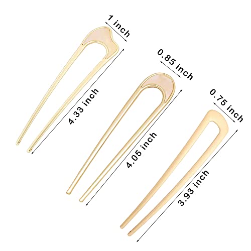 metulip 3 Pack U-Shaped Hair Pins French Hair Pin Bun Hair Sticks Chignon Gold Hair Pins for Women Hair Accessories - Image 2