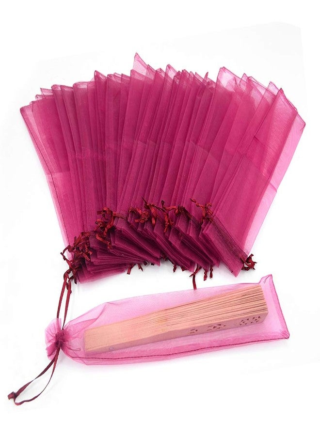 Bezall 50Pcs Organza Hand Fan Bags, 2x10 Inches Folding Fan Drawstring Mesh Organza Gift Pouch for Wedding Party Bridal Shower Favor Bags (Wine) - Image 1