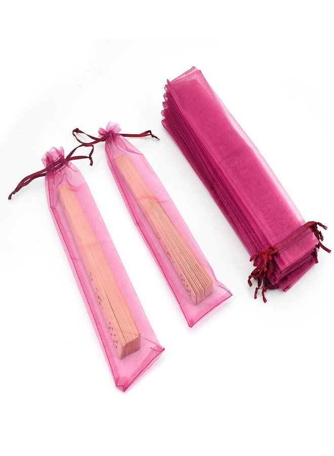 Bezall 50Pcs Organza Hand Fan Bags, 2x10 Inches Folding Fan Drawstring Mesh Organza Gift Pouch for Wedding Party Bridal Shower Favor Bags (Wine) - Image 2