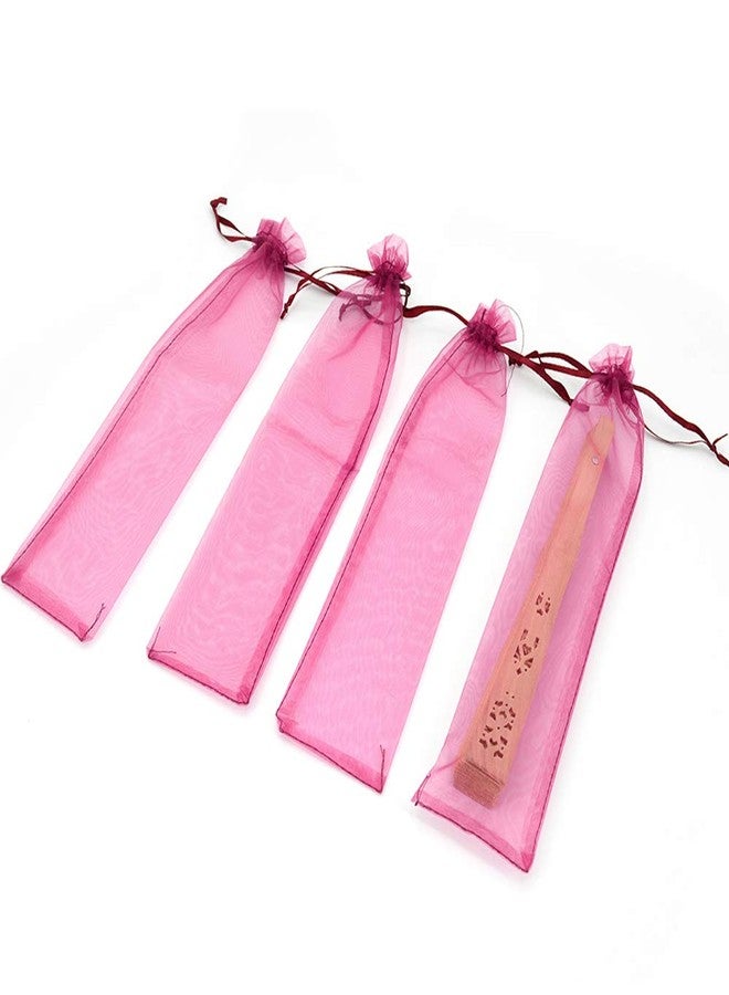 Bezall 50Pcs Organza Hand Fan Bags, 2x10 Inches Folding Fan Drawstring Mesh Organza Gift Pouch for Wedding Party Bridal Shower Favor Bags (Wine) - Image 4