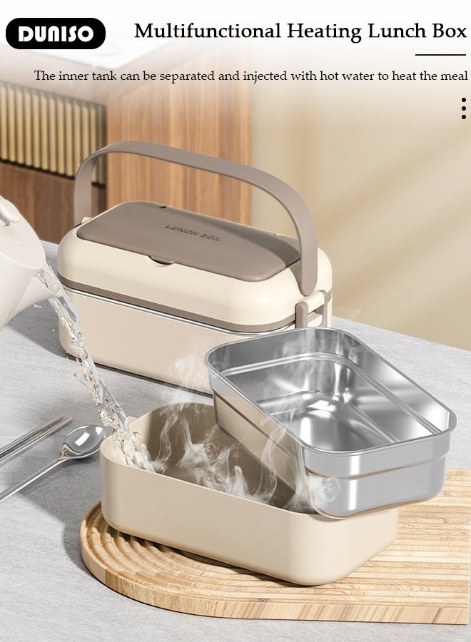 DUNISO 304 Stainless Steel Bento Box Portable Lunch Box with Cutlery Double-deck Thermal Insulation Bento Box Food Lunch Container Set Leak Proof Lunch Box Microwave Oven Heating For Adults/Students  - Image 3