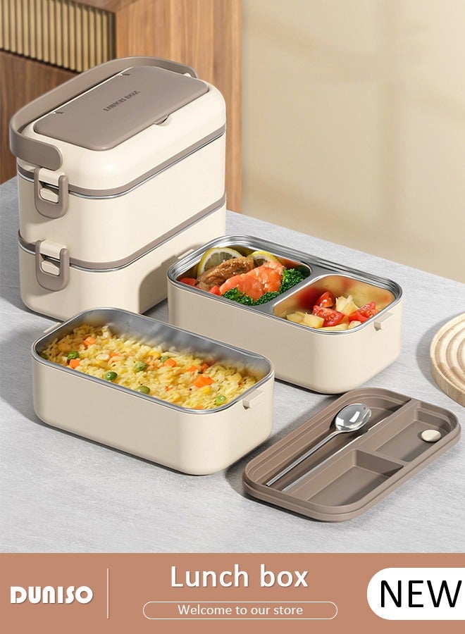 DUNISO 304 Stainless Steel Bento Box Portable Lunch Box with Cutlery Double-deck Thermal Insulation Bento Box Food Lunch Container Set Leak Proof Lunch Box Microwave Oven Heating For Adults/Students  - Image 1