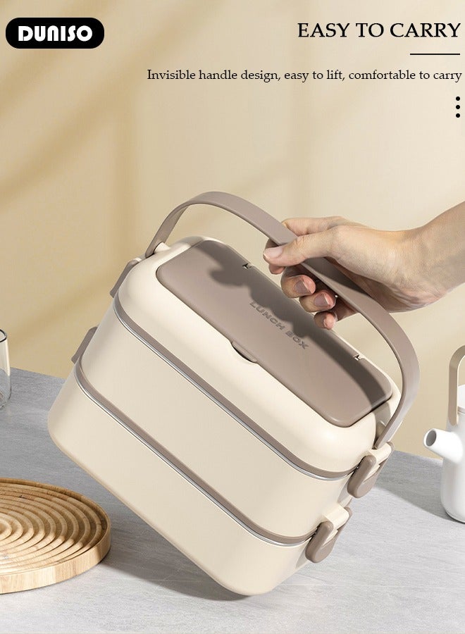 DUNISO 304 Stainless Steel Bento Box Portable Lunch Box with Cutlery Double-deck Thermal Insulation Bento Box Food Lunch Container Set Leak Proof Lunch Box Microwave Oven Heating For Adults/Students  - Image 5