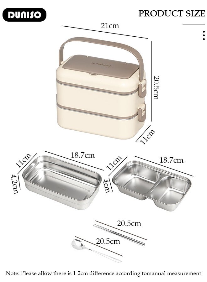 DUNISO 304 Stainless Steel Bento Box Portable Lunch Box with Cutlery Double-deck Thermal Insulation Bento Box Food Lunch Container Set Leak Proof Lunch Box Microwave Oven Heating For Adults/Students  - Image 2