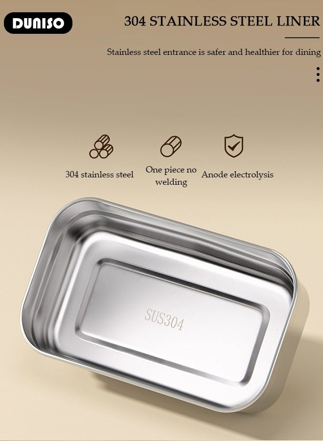 DUNISO 304 Stainless Steel Bento Box Portable Lunch Box with Cutlery Double-deck Thermal Insulation Bento Box Food Lunch Container Set Leak Proof Lunch Box Microwave Oven Heating For Adults/Students  - Image 4